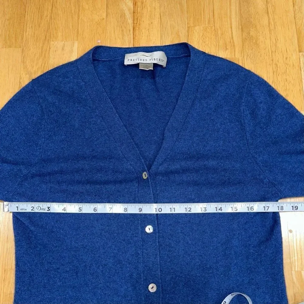 Precious Fibers Womens‎ S 100% Cashmere Navy Blue Longline Button Down Cardigan